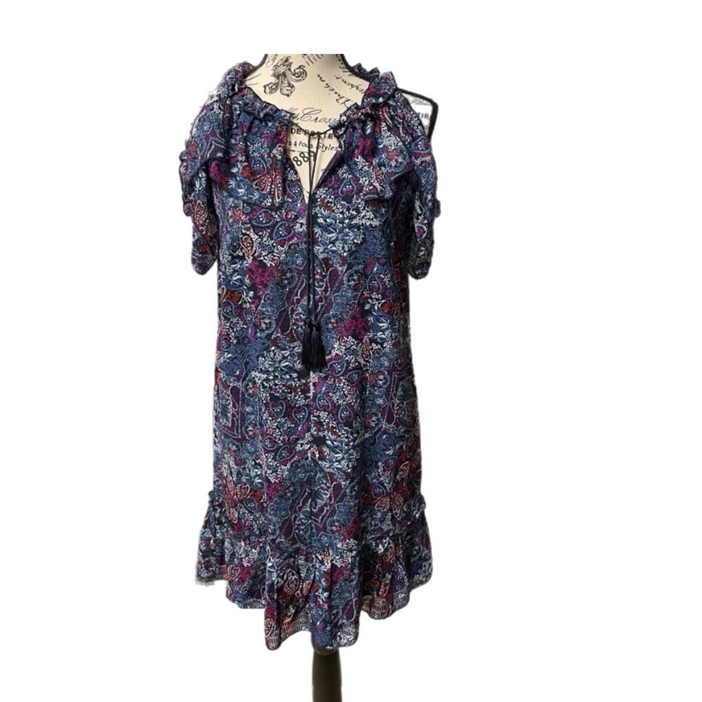Libby Edelman Tassel Tie Ruffle Neck Flutter Sleeve Paisley